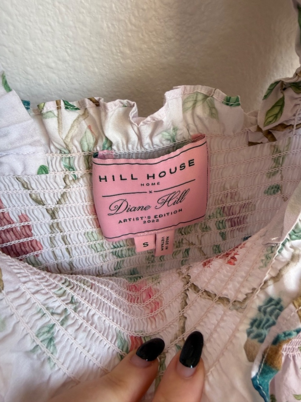 Hill House Home x Diane Hill Ellie Nap Dress Pink Floral Bird Print Smocked Midi - Picture 8 of 11